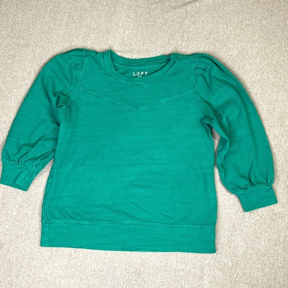 LOFT Sweaters - Loft Women Puff Sleeve Crew Neck Sweater Green Sz M 100% Cotton Office Casual